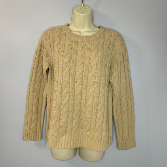 Sutton Studio Cable Knit Sweater Crew Neck Wool Nylon Cream Tan  M - Picture 7 of 10